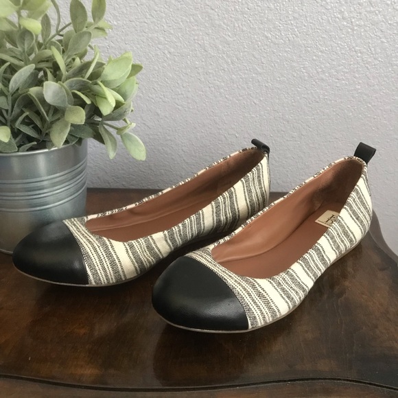 Ellen DeGeneres Striped Cap Toe Flat Ballet Shoes - Picture 1 of 7